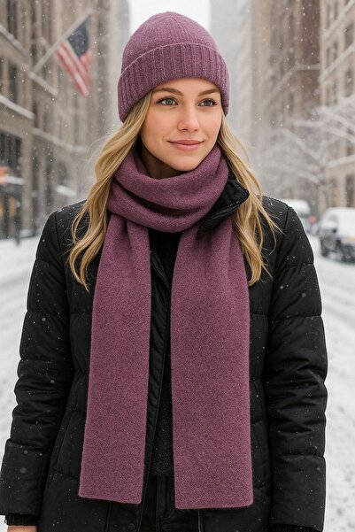 FELLMENS Tricotaj violet eșarfă pentru femei Set 2 piese 160x20 cm