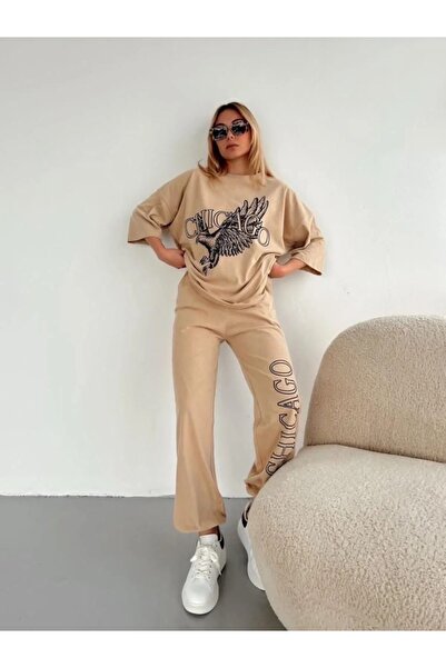 LUSHN Large Size Chicago Eagle Printed Summer Top and Bottom Oversize Suit