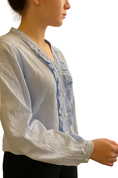 Qualia Butik قميص نسائي بياقة هاكم مزين بالكشكشة