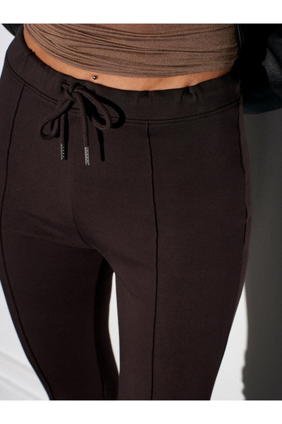 Dilvin 71891 Elastic Waist Flared Tracksuit-Dark Brown