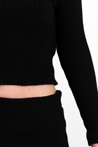 armonika Women's Black Boat Neck Thessaloniki Knitwear Two-Piece Set with Skirt Arm-26K136032