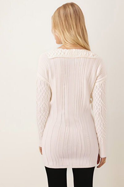 armonika Women's Ecru V-Neck Knitwear Sweater Arm-26K136037