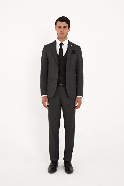 The Tailor Classics Yelekli Kendinden Çizgili İki Düğmeli Çift Yırtmaçlı Mevs...