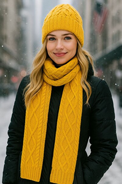 FELLMENS Tricotaj galben tricotat eșarfă pentru femei Set de 2 180x20 cm