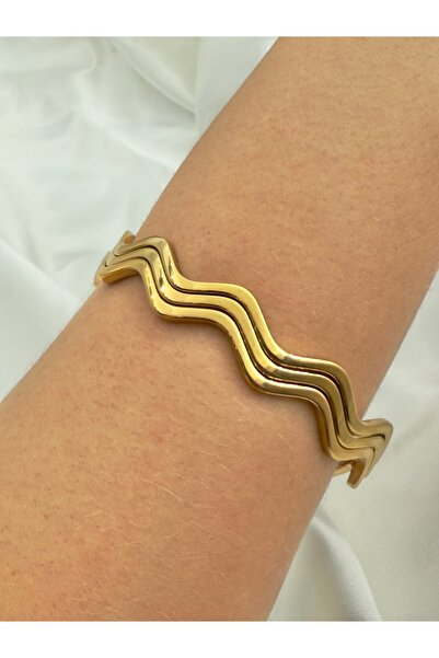 Snartun 3-Piece Gold Zig Zag Stainless Steel Thin Ajda Steel Bracelet – Modern and Stylish Women's Bracelet |   Special Boxed