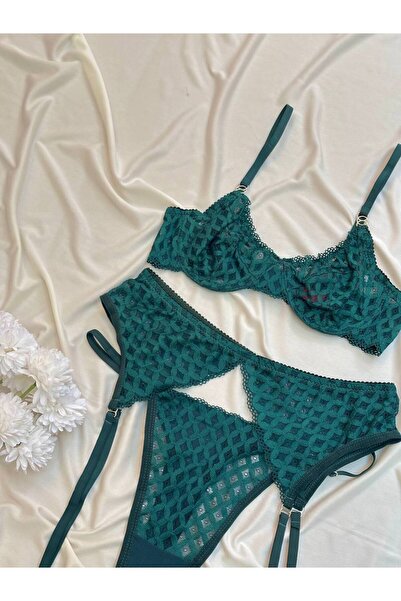 La Linaa Σετ Αγγελικό Διαφανές Δαντελένιο Σουτιέν και Ζαρτιέρες