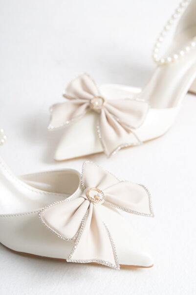 FOLLOWIN Women's Pearl Bracelet Stone Bow Wedding Bridal Shoes 6 cm - Bridal Luxury