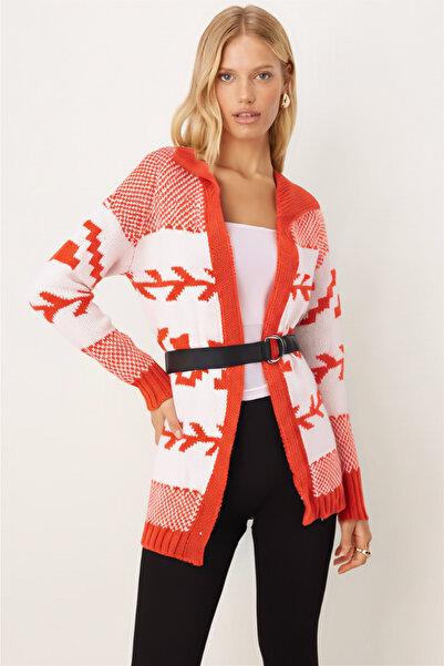 armonika Women's Orange Belted Knit Cardigan Arm-26K136043