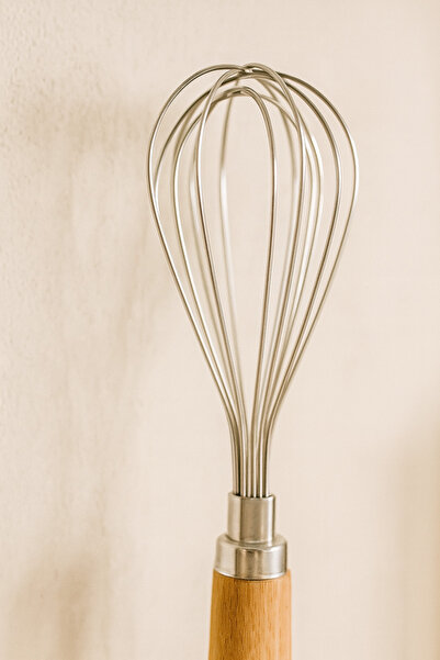Bohemian Natural Wood Handle Stainless Steel Large Size Whisk