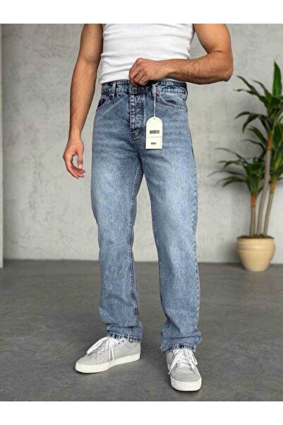NOT61MAN Baggy Rahat Kalıp Mavi Renk Eskitme Kot Pantolon