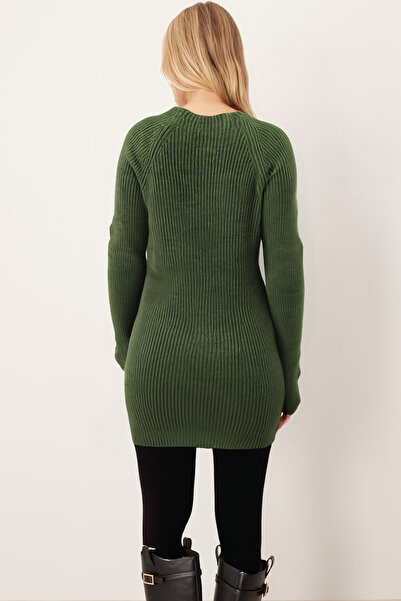 armonika Women's Green V-Neck Knitwear Dress Arm-26K136054