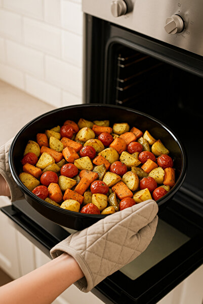 Albergio 40 cm Black Enamel Round Baking Tray – Durable, Easy to Clean, Healthy Cooking