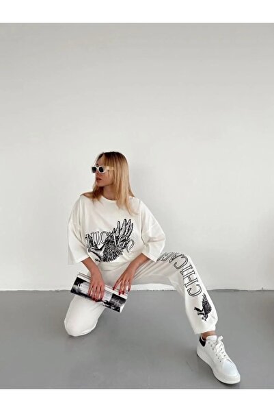 LUSHN Chicago Eagle Printed Summer Top and Bottom Oversize Set