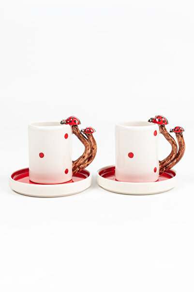 Loomart Ladybug Designed 2-Person 4-Piece Handmade Coffee Cup Set
