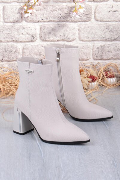 Guja 25K137 Printed Leather 8 cm Height Thick Heeled Pointed Toe Women's Boots