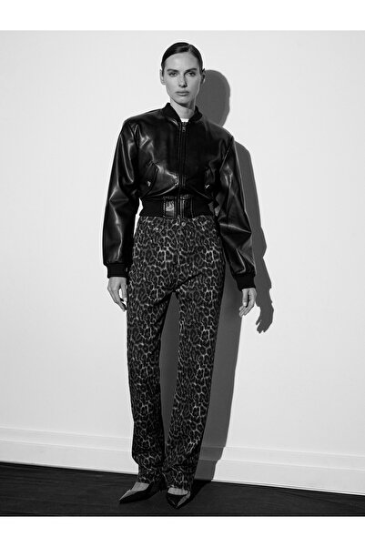 Dilvin 72083 100% Cotton Leopard Straight Jean-Brown