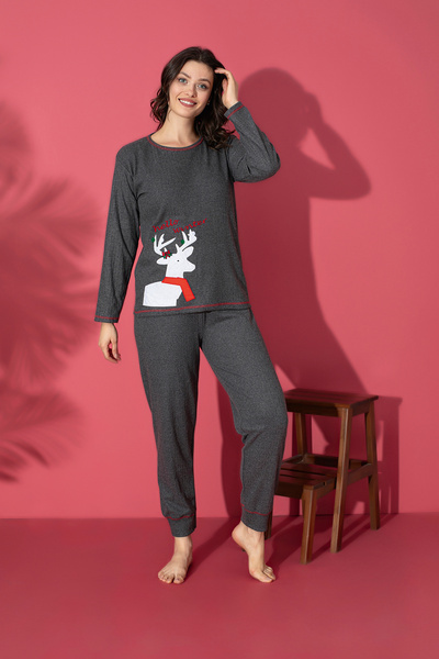 rindahomewear Cotton Thick Winter Interlock Striped Long Sleeve Knitted Pajama Set