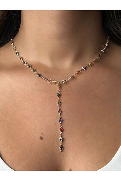 Luz De Viento Yıldız Zirkon Taşlı Gold Dekolte Y Kolye