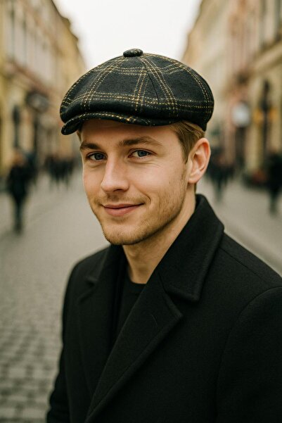 FELLMENS Pălărie pentru bărbați din cașmir cu model în carouri negre