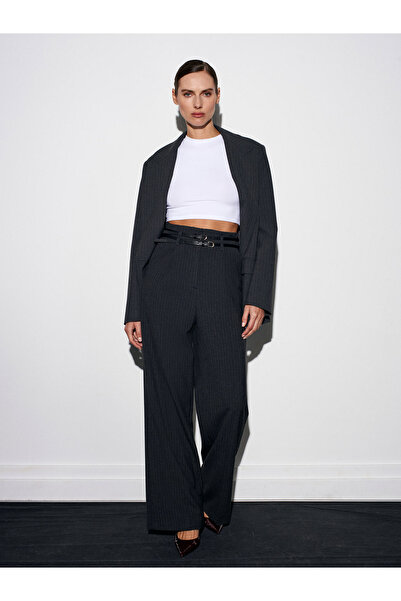 Dilvin 72197 Kemerli Yüksek Bel Pantolon-Antrasit
