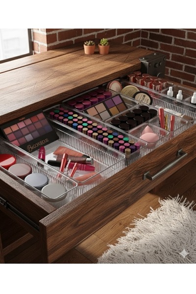 Buclee 24-Piece Modular Clear Drawer Organizer Set |   Makeup, Hobby, Office, Kitchen Organizer Box