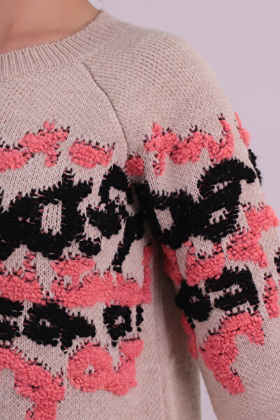 armonika Women's Stone Front Embossed Pattern Knitwear Sweater Arm-26K136018