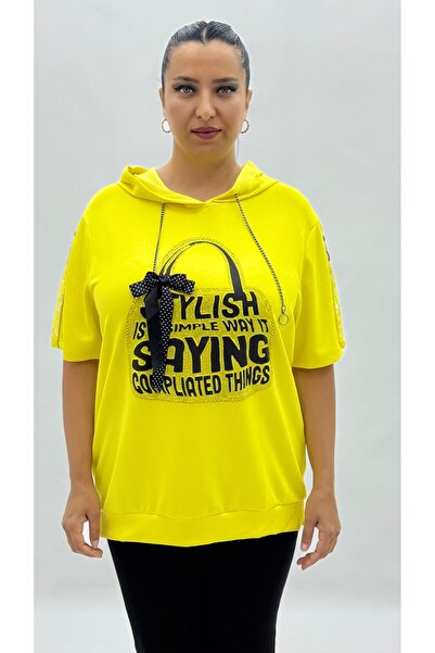 Sortie Plus Size Bow Stone Zipper Sleeve Detail Oversized Short Sleeve Women'...