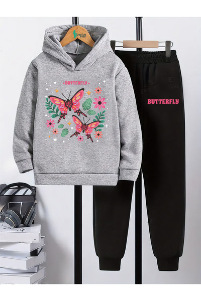 CACTUS COLLECTION Hooded Sweatshirt Children's Bottom Top Set 3 Thread Cotton Butterfly