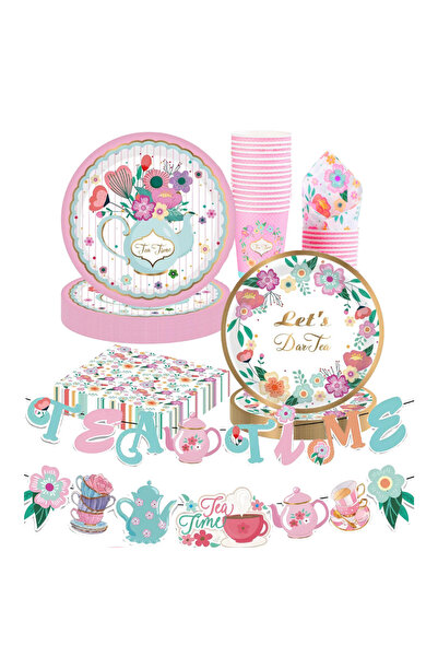 Whimlets Set de vesela pentru petrecere pentru 16 invitati, model floral, ideal pentru tea party