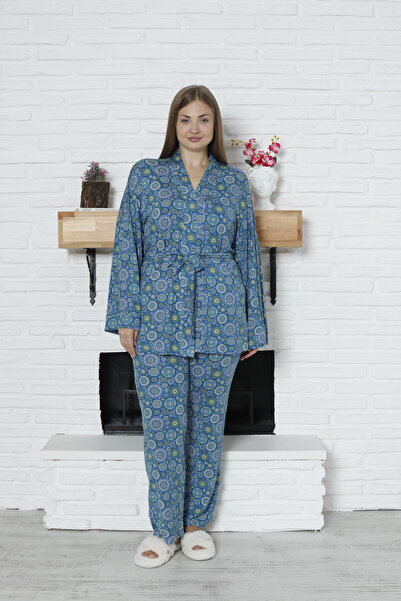 LİMİSSİ Viscose Patterned Pajama Set 100% Cotton