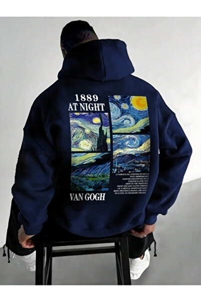 Revasser Unisex Erkek/Kadın VANGOGH Renkli Özel Baskılı Pamuklu Oversize Kapü...