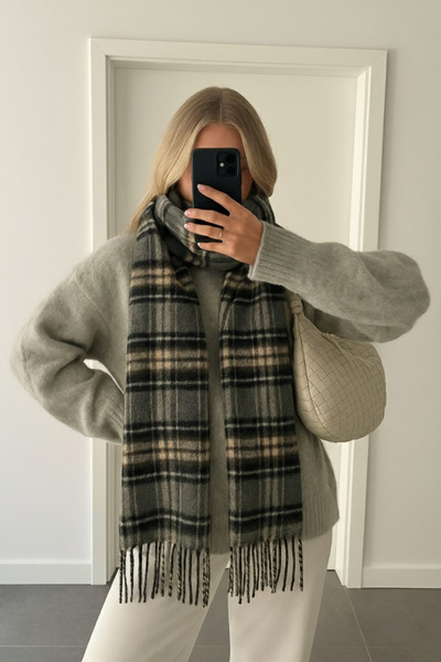 CSR AKSESUAR Puffy Soft Textured Colorful Square Patterned Scarf Shawl Shoulder Wrap