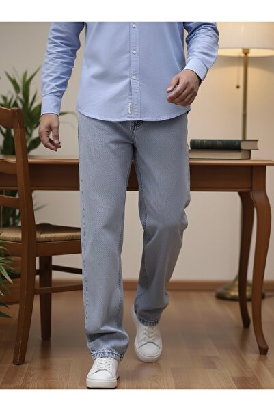 Lyvens Erkek Buz Mavi Baggy Oversize Bol Paça Jean kot Pantolon
