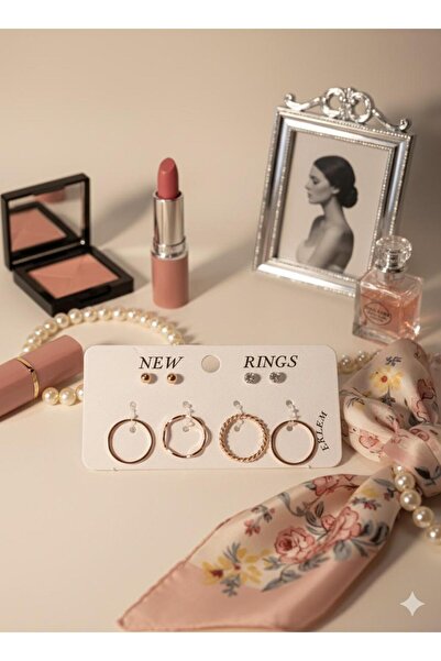 YURISH ROSE RENK ÇELİK EKLEM YÜZÜGÜ VE KÜPE SETİ