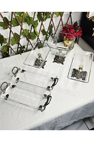 SEÇKİNEV Sadem 5 Parça Eskitme(Antik) Ayaklı 5 Parça Sunum Tabağı Set