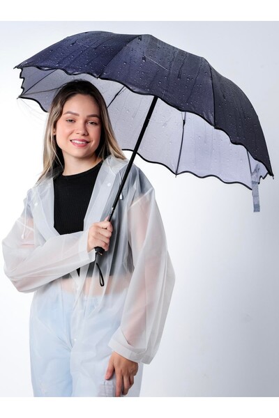 Elioure Şemsiye Kadın Siyah Yağmur Damlası Desenli Rüzgar Dirençli Şık Model