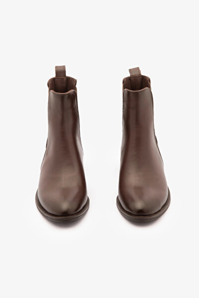 SAYL Γυναικείες μπότες με κοντό τακούνι καφέ από γνήσιο δέρμα με ελαστικά πλαϊνά