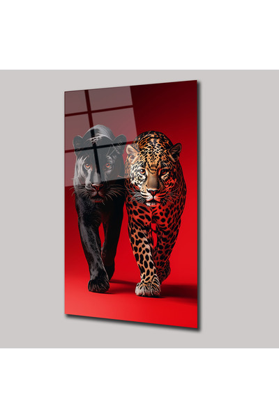 SteelArtDec Panter ve Jaguar Cam Tablo - DEG0235