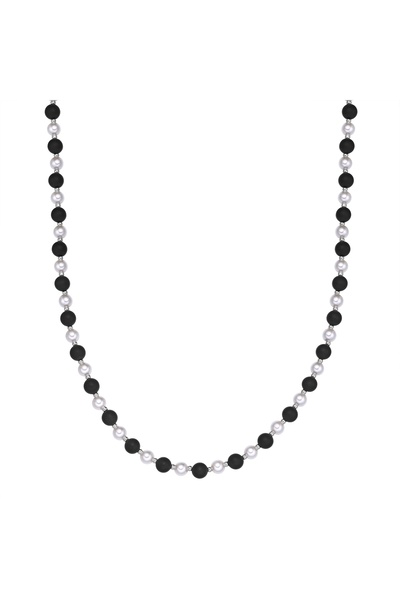 True Rebels Edelstahlhalskette Kette Edelstahl Muschelkernperle weiß Onyx schwarz