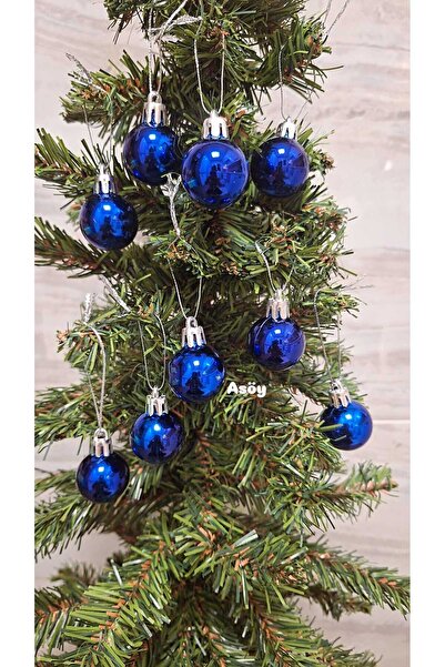 asöy Christmas Pine Tree Ornament Blue Color Ball Shiny Looking Globe Ornament 3 cm 9 Pieces