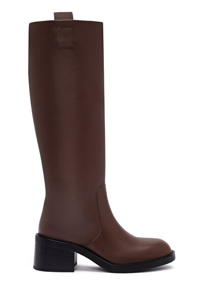 Derimod Women's Brown Thick Heeled Leather Boots 25Wfd491618