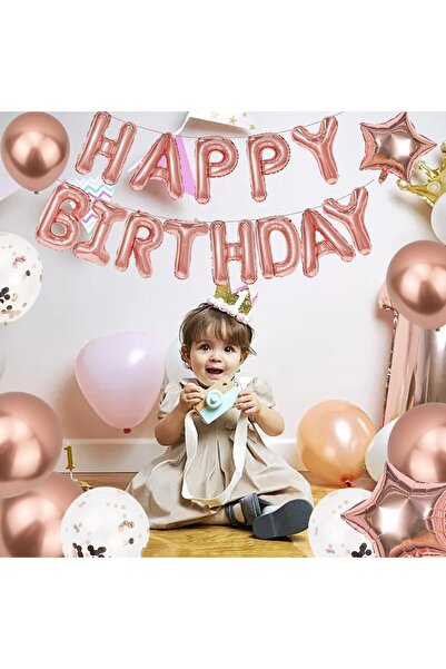 Generic Birthday decoration set including 25 pieces of premium 12-inch rose gold latex balloons