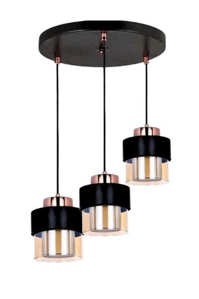 LBX LİGHTİNG BOX Yıldız Home Polo 3.lü Siyah-Bakır Bal Camlı Avize