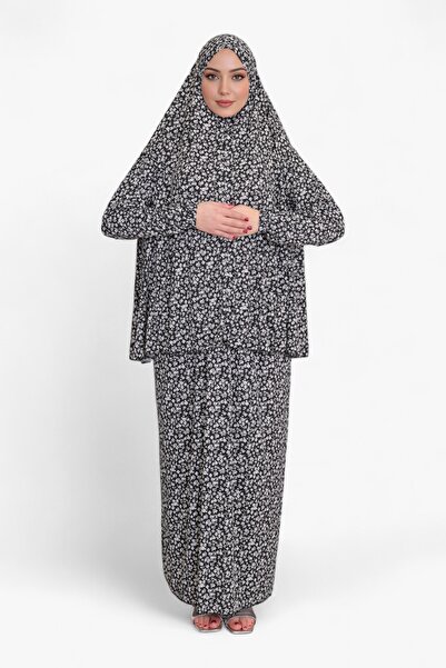 DAKKA KADİMA Namaz Elbisesi Jarse Desanli Two Piece Black