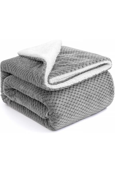 MIULEE Sherpa blanket, fluffy, double, lambswool, soft, 125 x 150 cm, dark grey