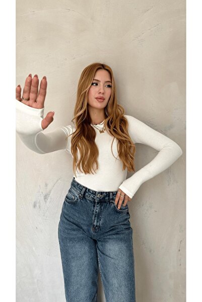 Butik Women's Burgundy Stretch Fabric Long Sleeve Basic Bodysuit – Fitted Fit, Stretchy and Soft Texture