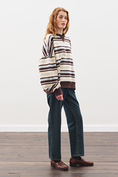 Manuka Oversized Striped Sweatshirt Brown