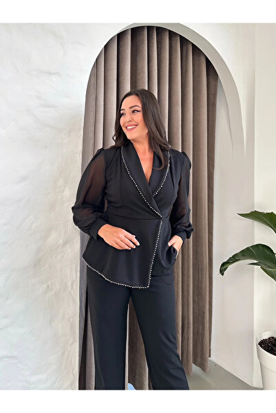 AZRA BUTİK Dark Stone Detailed Evening Dress Set