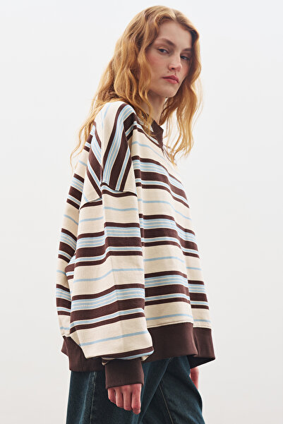 Manuka Oversized Striped Sweatshirt Brown