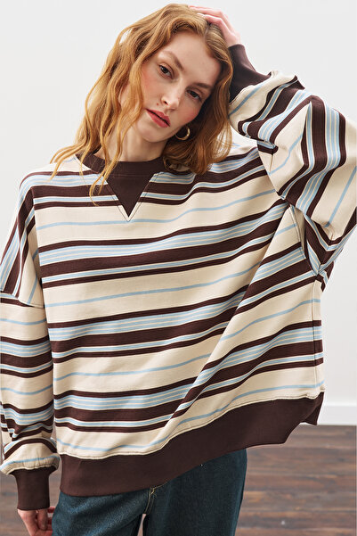 Manuka Oversized Striped Sweatshirt Brown
